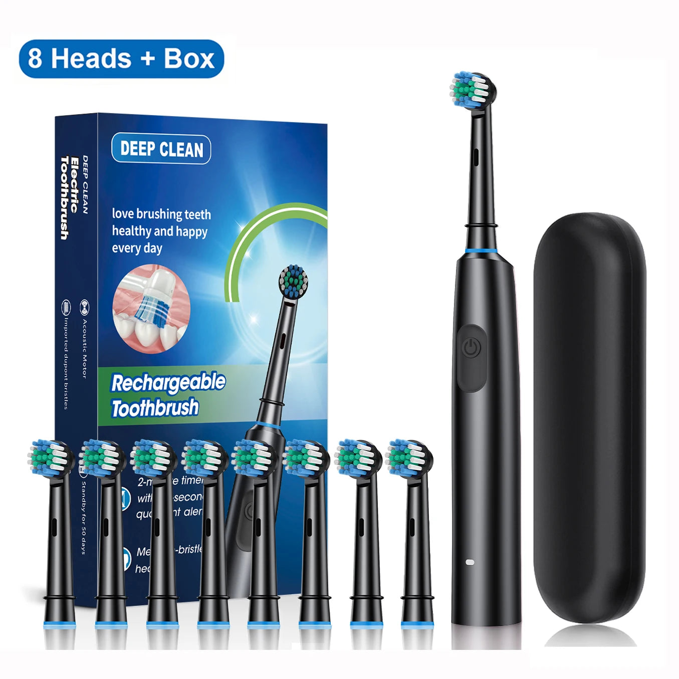 Sonic Electric Toothbrush | 5 Cleaning Modes, 30-Day Battery & 4/8 Replacement Heads
