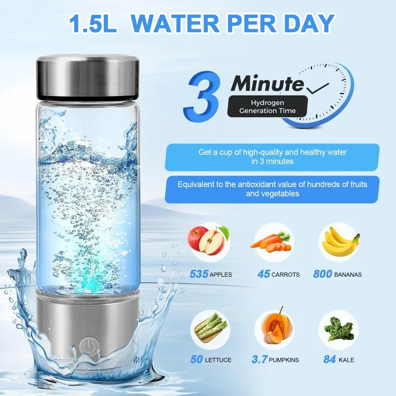 Hydrogen Generator Water Bottle – Portable Ionizer with USB Charging & Antioxidant-Rich ORP Filter